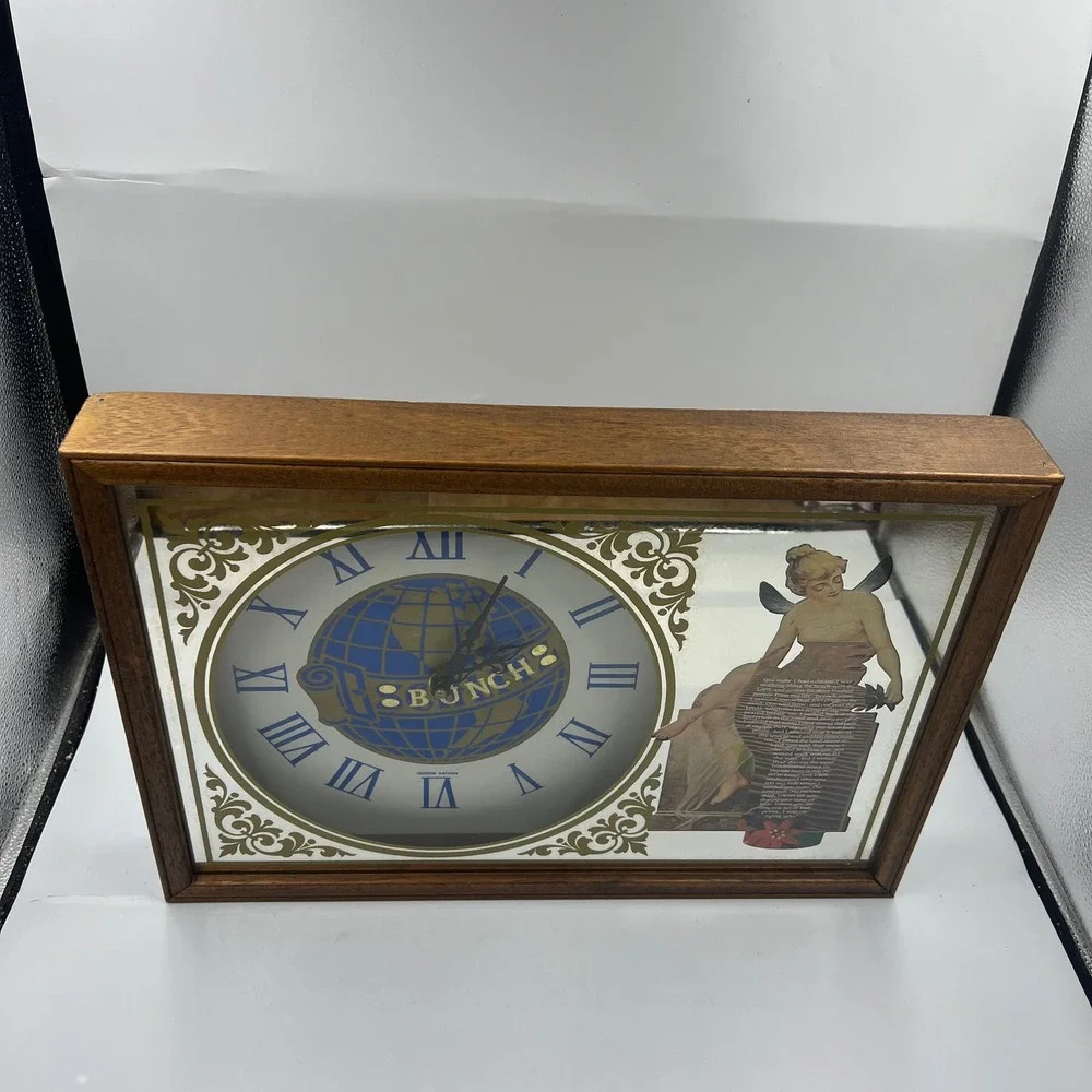 Vintage George Nathan Religious Footprints In The Sand Mirrored‎ Clock Untested